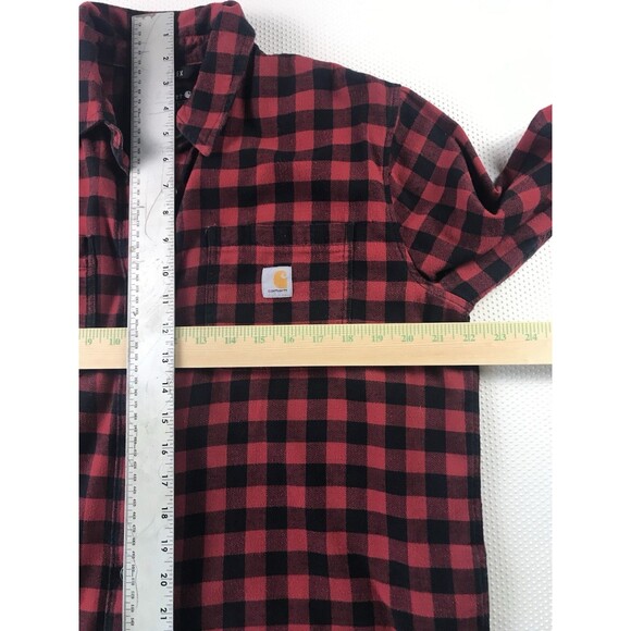 Carhartt Red Black Check Rugged Flex Loose Fit Flannel Button Up Shirt Medium - Picture 6 of 13